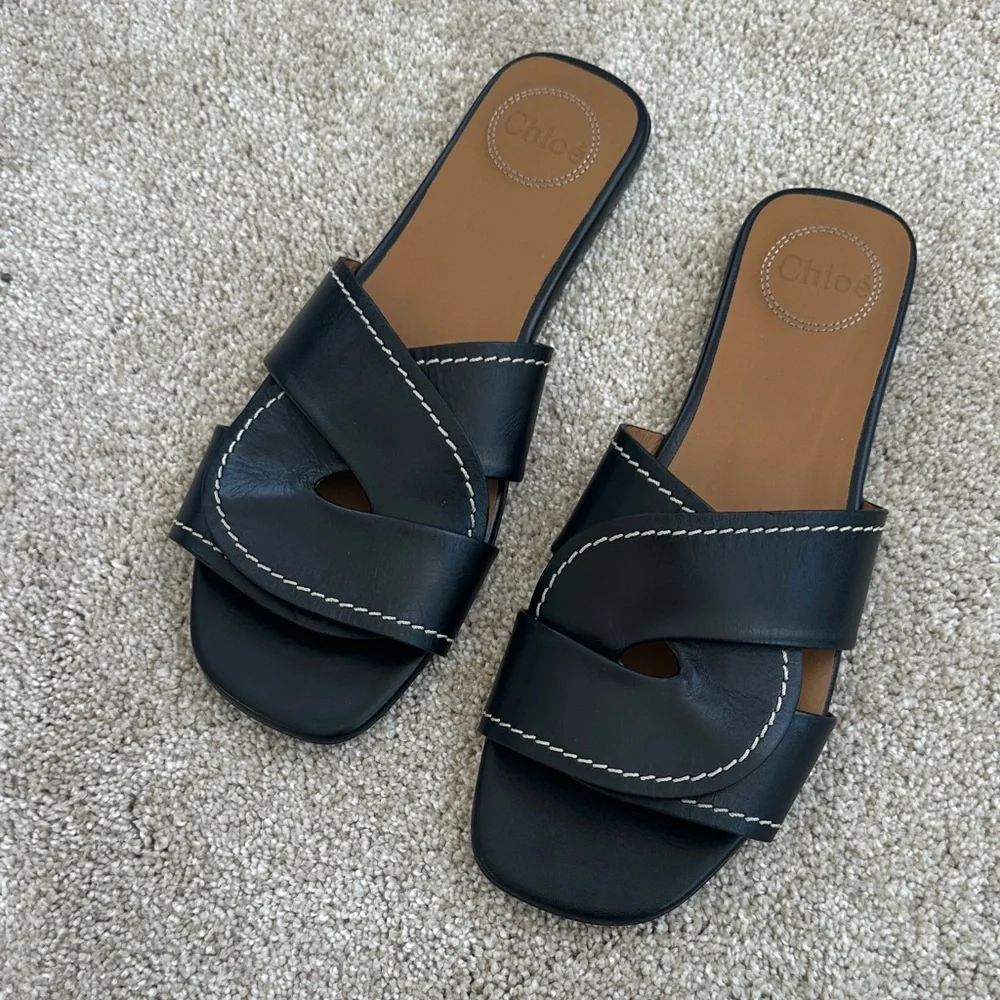 Chloe Black Leather Slide Sandals - Picture 8 of 13